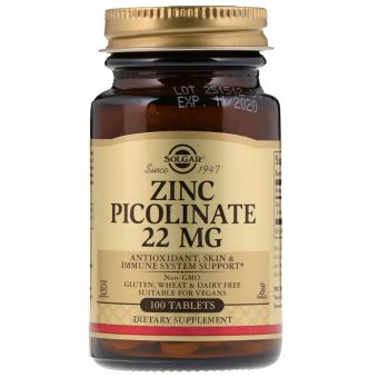 Цинк Піколінат 22 мг, Zinc Picolinate, Solgar, 100 таблеток