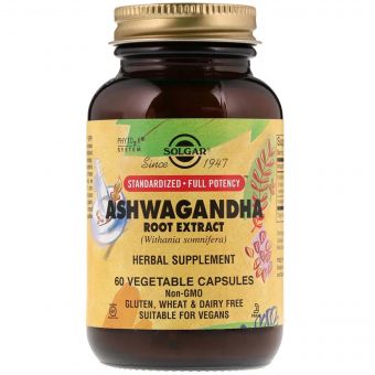Ашваганда (Екстракт Кореня), Ashwagandha Root Extract, Solgar, 60 капсул