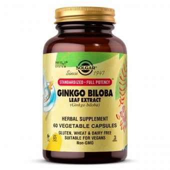 Екстракт листя Гінкго Білоба, Ginkgo Biloba Leaf Extract, Solgar, 60 гелевих капсул