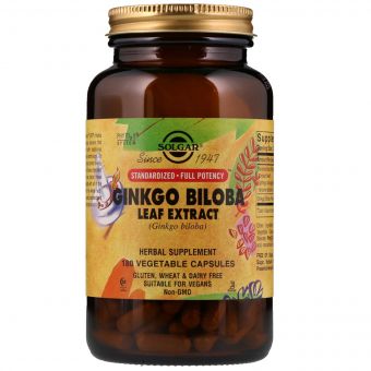 Екстракт Листя Гінкго Білоби, Ginkgo Biloba Leaf Extract, Solgar, 180 гелевих капсул