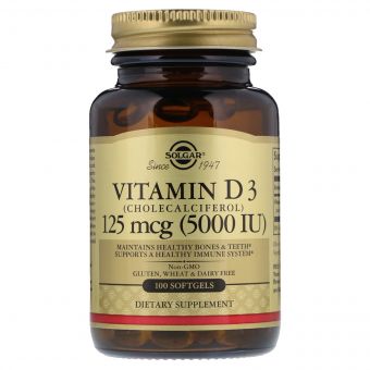 Вітамін D3 5000 IU (125 мкг), Solgar, 100 желатинових капсул