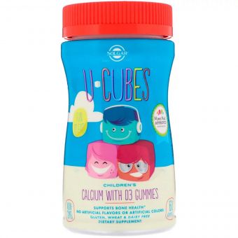 Кальцій з D3 для Дітей, U-Cubes, Children&apos;s Calcium With D3, Solgar, 60 жувальних цукерок