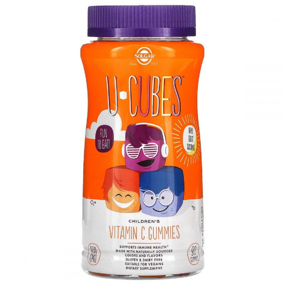 Вiтамiн С для Дітей, Апельсин Полуниця, U-Cubes, Children&apos;s Vitamin C, Solgar, 90 Жувальних Цукерок