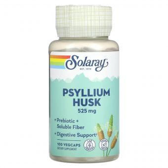 Лушпиння насіння подорожника, 525 мг, Psyllium Husk, Solaray, 100 вегетаріанських капсул