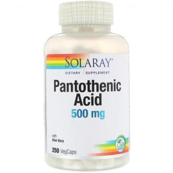 Пантотенова кислота, Pantothenic Acid, Solaray, 500 мг, 250 рослинних капсул