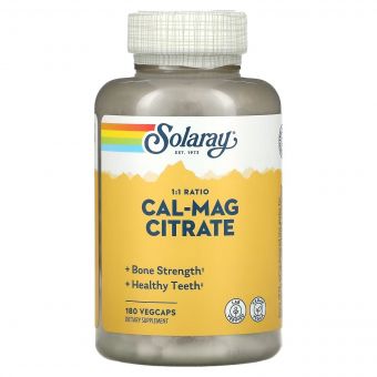 Кальцій І Магній, Cal-Mag Citrate, High Potency, Solaray, 180 Капсул