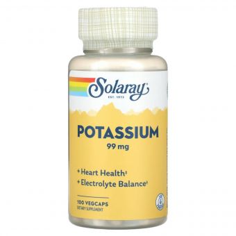 Калій, 99 мг, Potassium, Solaray, 100 вегетаріанських капсул