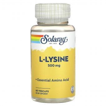 L-Лізин, L-Lysine, Solaray, 500 мг, 60 Капсул