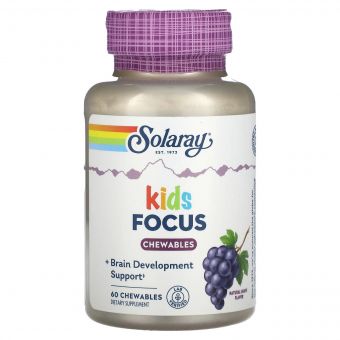 Підтримка дитячої зосередженості, смак винограду, Kids Focus, Solaray, 60 жувальних таблеток