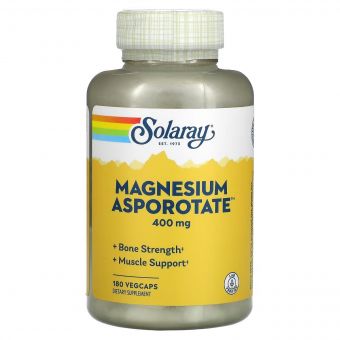 Аспартат Магния, Magnesium Asporotate, Solaray, 400 мг, 180 Капсул