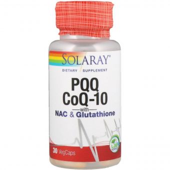 Вітамін B14 та кофермент Q10 з N-ацетилцистеїном та глутатіоном, PQQ, CoQ-10 with NAC & Glutathione, Solaray, 30 вегетаріанських капсул