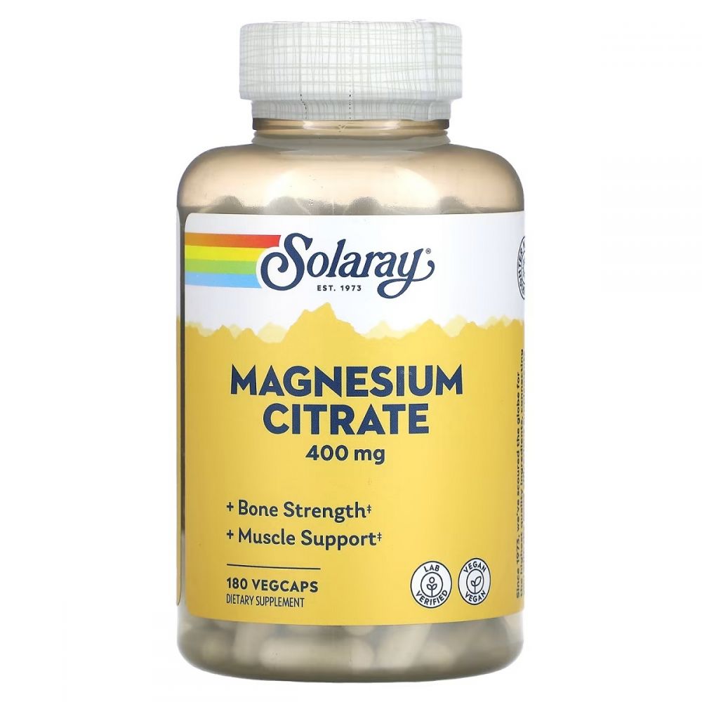 Цитрат Магнію, 400 Мг, Magnesium Citrate, Solaray 180 Капсул