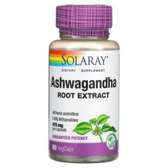 Ашваганда, 470 мг, Ashwagandha, Solaray, 60 вегетаріанських капсул