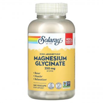 Магній Гліцинат високої засвоюваності, 350 мг, High Absorption Magnesium Glycinate, Solaray, 240 вегетаріанських капсул