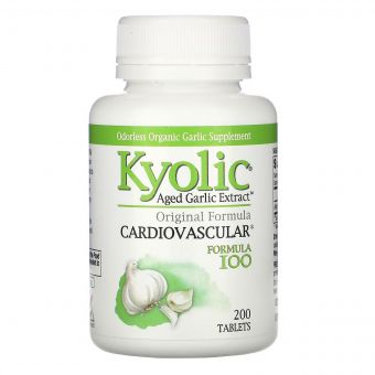 Екстракт витриманого часнику, для серцево-судинної системи, формула 100, Aged Garlic Extract, Cardiovascular, Formula 100, Kyolic, 200 таблеток