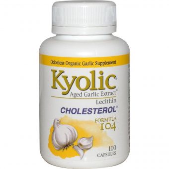 Екстракт часнику з лецитином, формула для зниження рівня холестерину, Aged Garlic Extract with Lecithin, Cholesterol Formula 104, Kyolic, 100 капсул