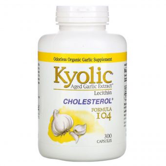 Екстракт часнику з лецитином, формула для зниження рівня холестерину, Aged Garlic Extract with Lecithin, Cholesterol Formula 104, Kyolic, 300 капсул