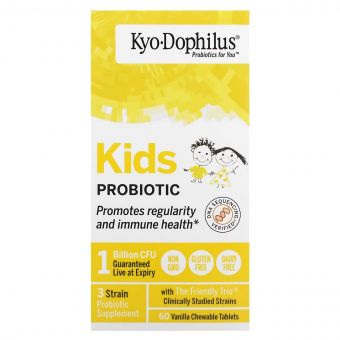 Пробіотик для дітей, смак ванілі, Kids Probiotic, Kyolic, 60 жувальних таблеток