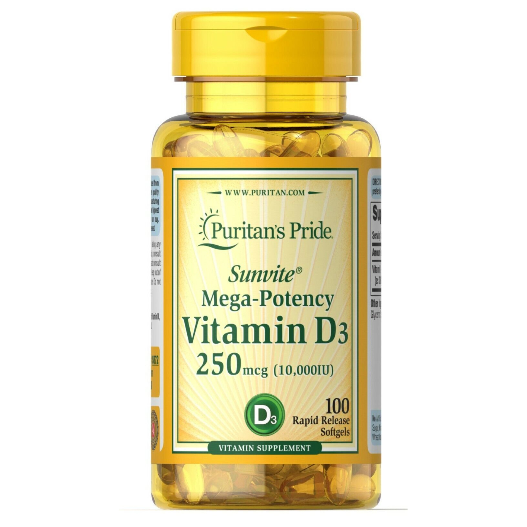 Vitamin D3 250mcg(10000 IU) Mega-Potency - 100 softgels