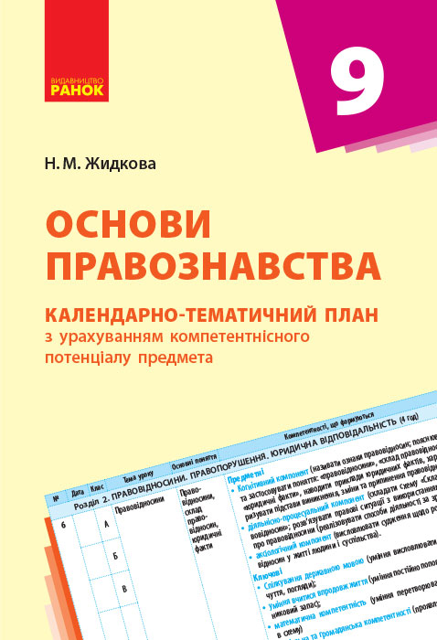 Основи правознавства. 9 клас. Календарно-тематичний план з урахуванням компетентісного потенціалу предмета