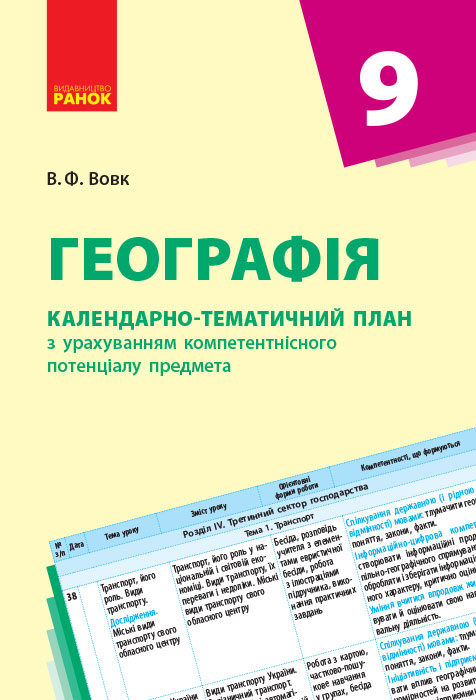 Географія. 9 клас. Календарно-тематичний план з урахуванням компетентнісного потенціалу предмета