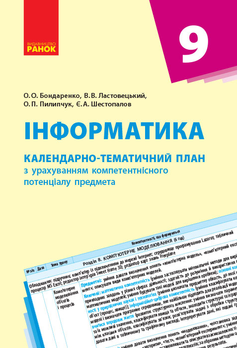 Інформатика. 9 клас: календарно-тематичний план з урахуванням компетентнісного потенціалу предмета