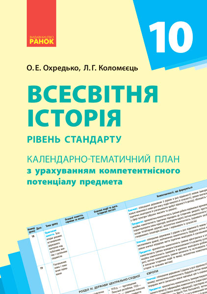 Календарно-тематичне планування. Всесвітня історія 10 клас. Рівень стандарту