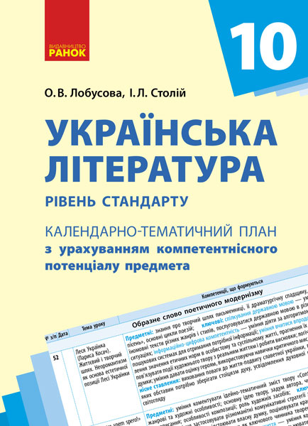 Календарно-тематичне планування. Українська література 10 клас рівень стандарту