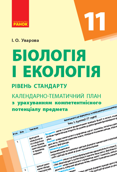 Біологія та екологія (рівень стандарту). 11 клас. Календарно-тематичний план з урахуванням компетентнісного потенціалу предмета