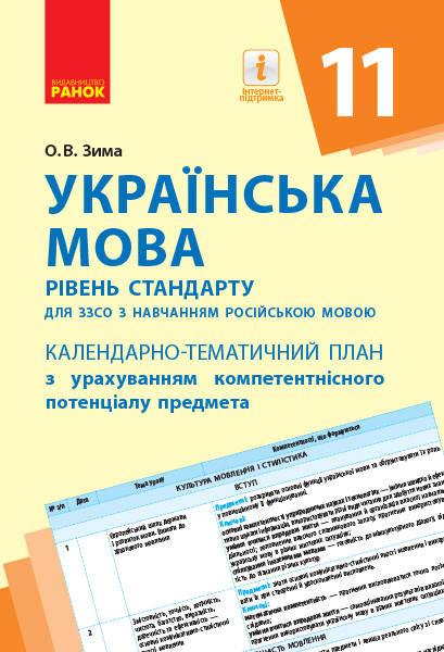 Українська мова (рівень стандарту). 11 клас. Календарно-тематичний план з урахуванням компетентнісного потенціалу предмета (для закладів за