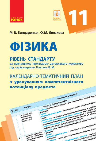 Фізика. 11 клас. Рівень стандарту. Календарно-тематичний план з урахуванням компетентнісного потенціалу предмета (за навчальною програмою ?