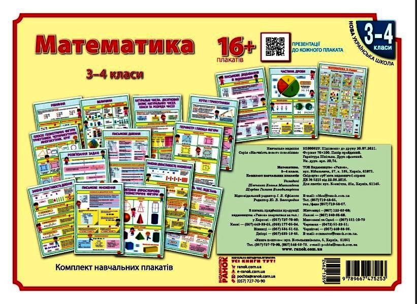 Математика. 3-4 класи. Плакати для початкової школи. +CD-диск