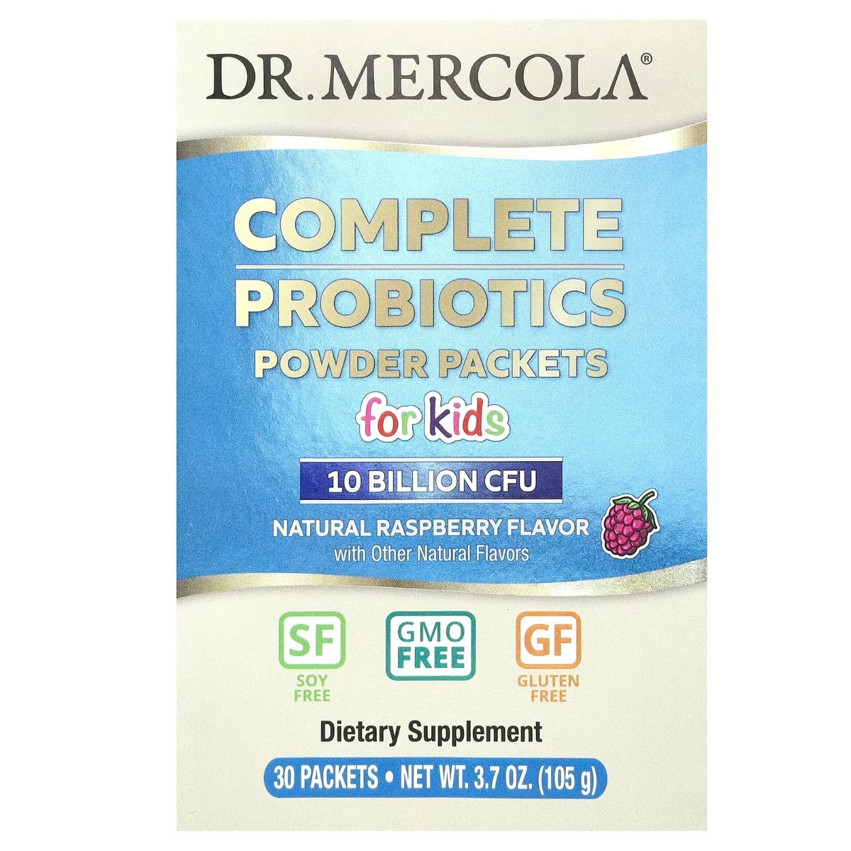 Пробіотики для дітей, 10 млрд КУО, смак малини, Complete Probiotics Powder Packets for Kids, Dr. Mercola, 30 пакетиків