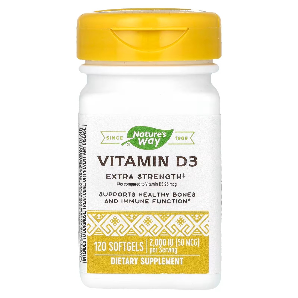 Вітамін D3, 50 мкг (2000 МО), Vitamin D3, Extra Strength, Nature's Way, 120 гелевих капсул