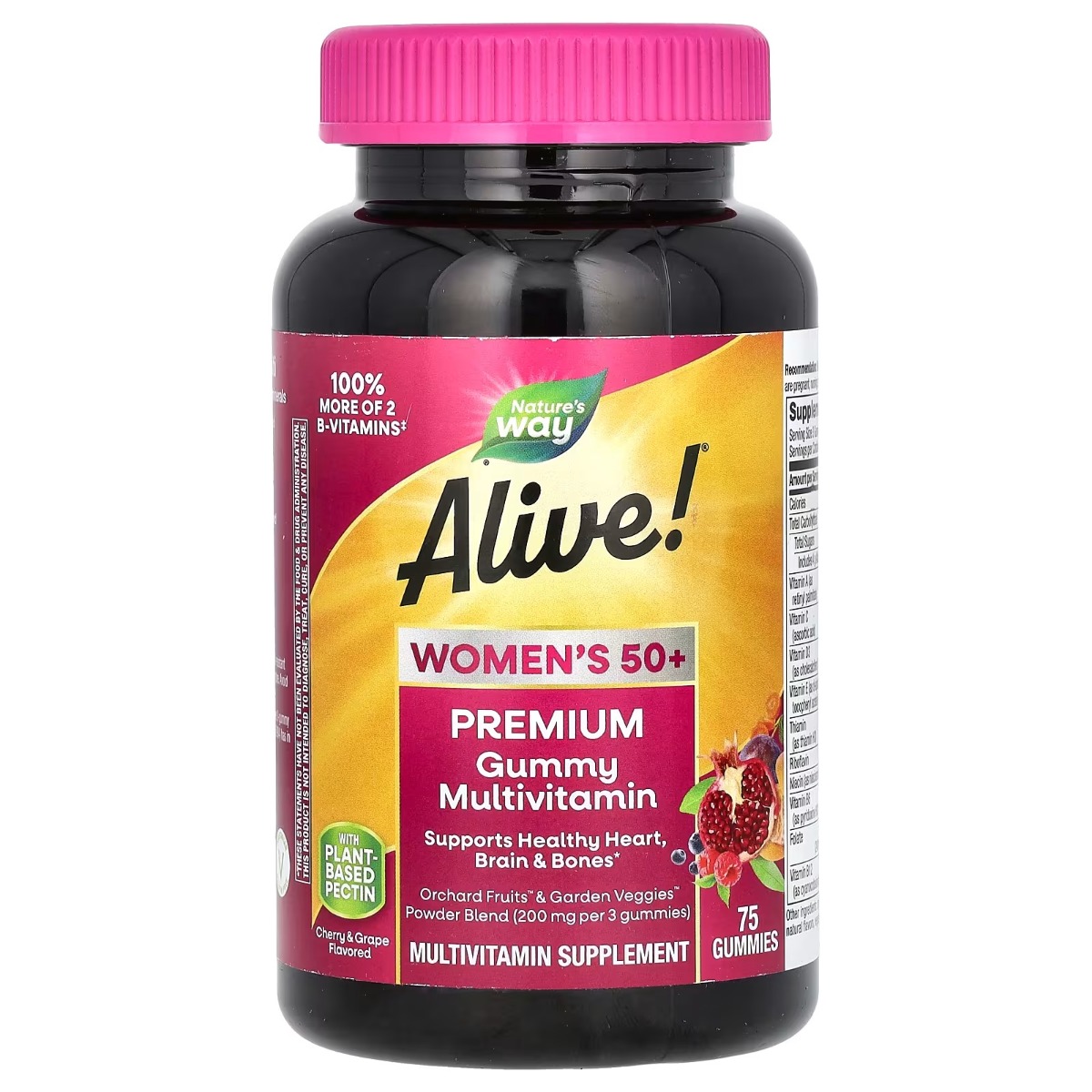 Мультивітаміни для жінок 50+, смак вишні та винограду, Alive! Women's 50+ Premium Gummy Multivitamin, Nature's Way, 75 жувальних цукерок