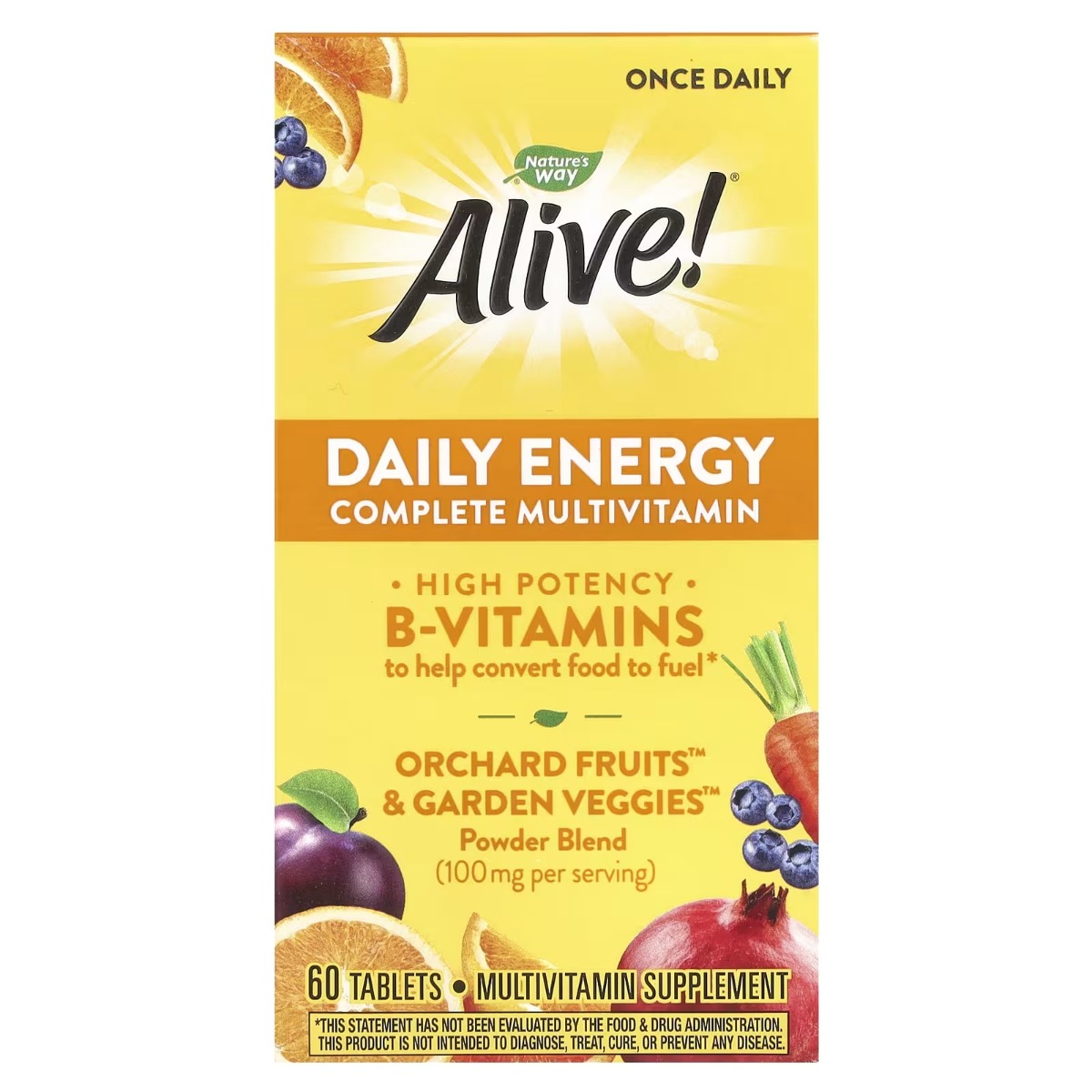 Мультивітаміни із залізом, повний комплекс, Alive! Daily Energy, Complete Multivitamin, Nature's Way, 60 таблеток