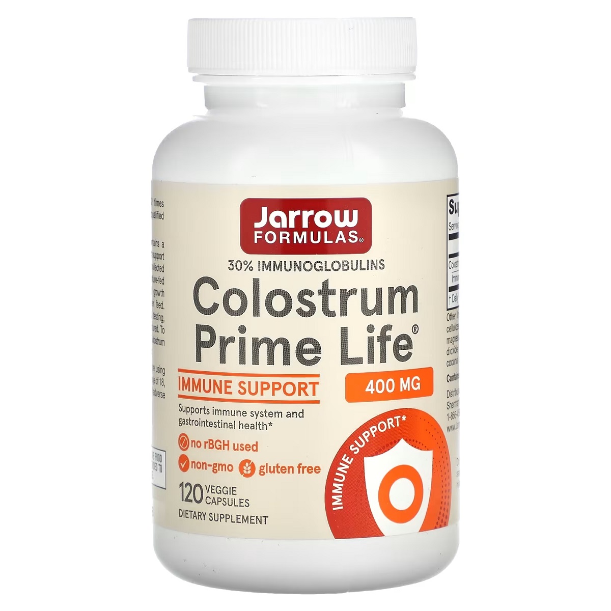 Молозиво, 400 мг, Colostrum Prime Life, Jarrow Formulas, 120 вегетеріанських капсул