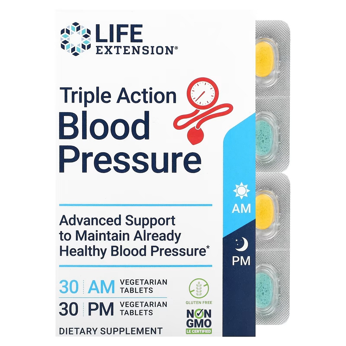 Захист Артеріального тиску потрійної дії, Triple Action Blood Pressure, Life Extension, 2 упаковки по 30 вегетаріанських таблеток