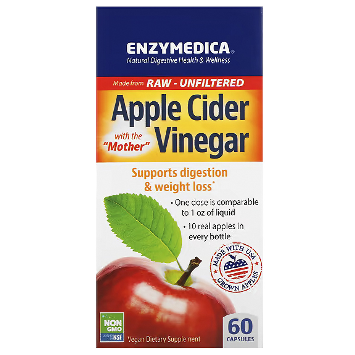 Яблучний оцет, Apple cider vinegar, Enzymedica, 60 вегетаріанських капсул