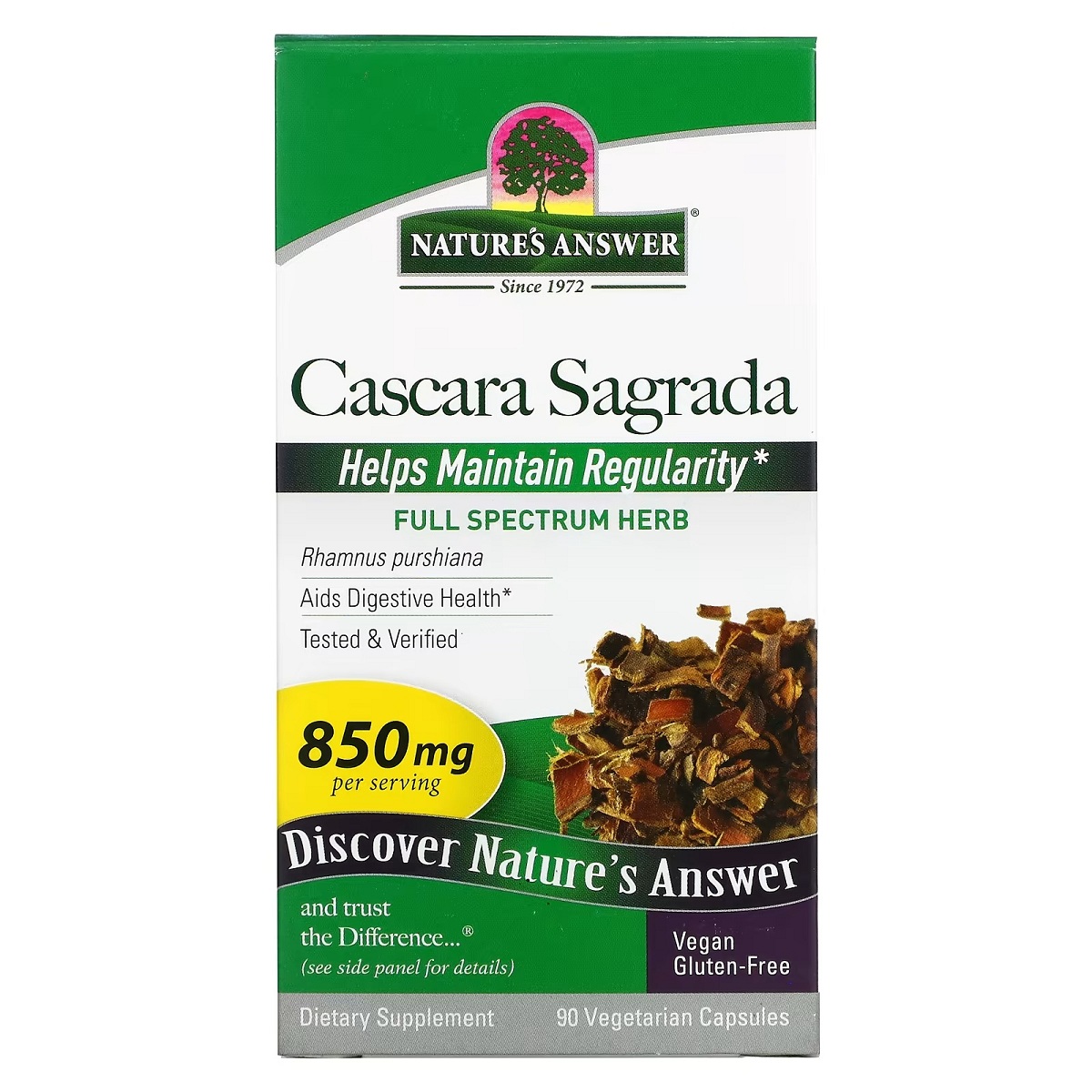 Каскара Саграда, 850 мг, Cascara Sagrada, Nature's Answer, 90 вегетаріанських капсул