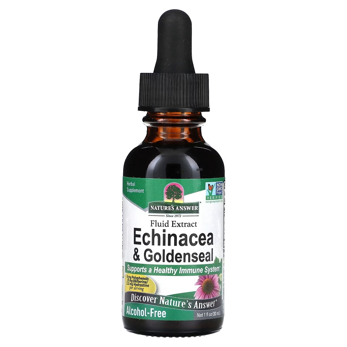 Ехінацея та Жовтокорінь (Гідрастис), без спирту, Echinacea & Goldenseal, Alcohol-Free, Nature's Answer, 30 мл