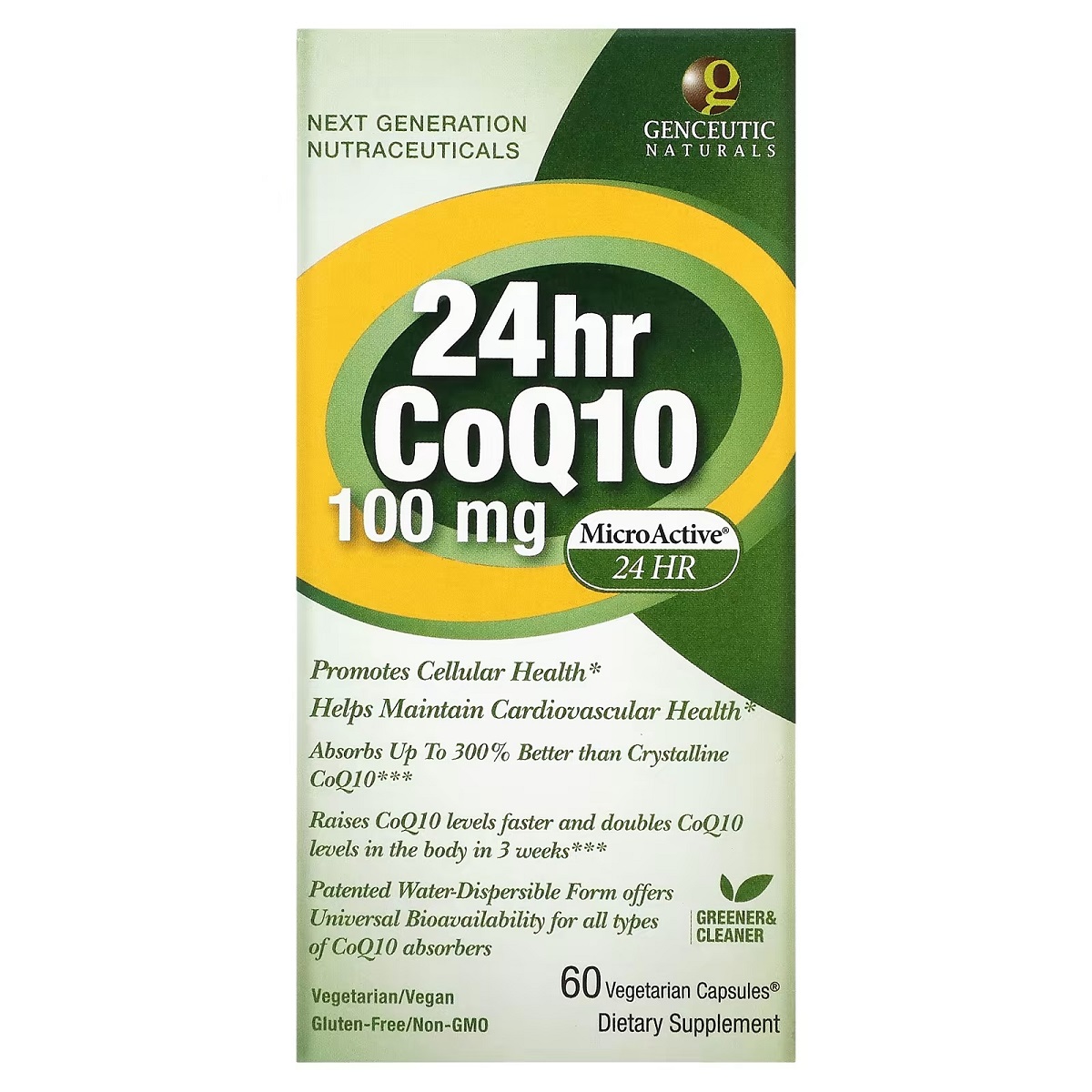 Коензим Q10, 100 мг, CoQ10, Genceutic Naturals, 60 вегетаріанських капсул