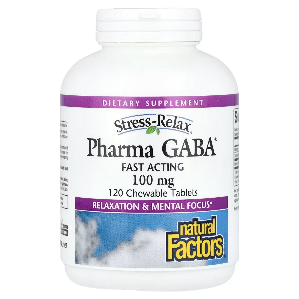 GABA (Гама-Аміномасляна Кислота), 100 мг, Stress Relax, Pharma GABA, Natural Factors, 120 жувальних таблеток