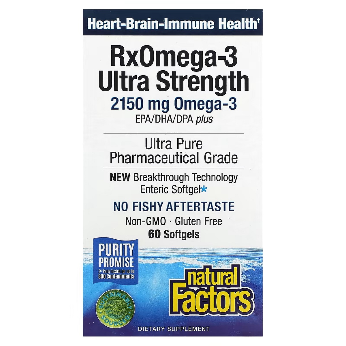 Омега-3 ультра, 2150 мг, RxOmega-3 Ultra Strength, Natural Factors, 60 гелевих капсул