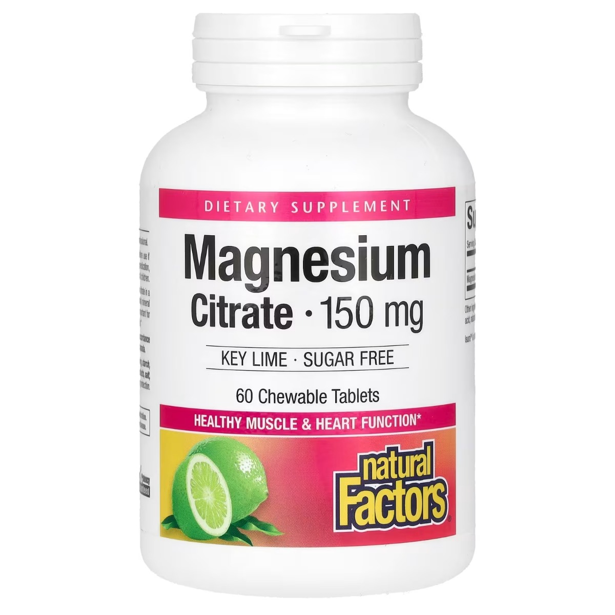 Магній цитрат, 150 мг, смак лайма, Magnesium Citrate, Natural Factors, 60 жувальних таблеток