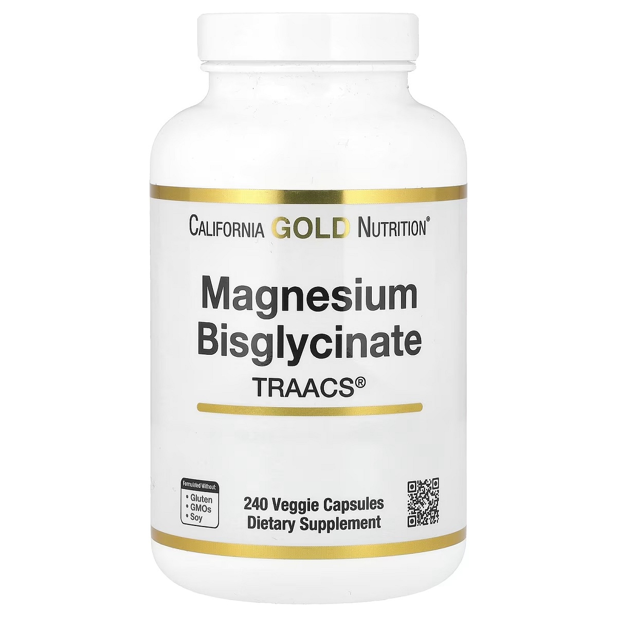 Магній Бісгліцинат, 200 мг, Magnesium Bisglycinate Formulated with TRAACS, California Gold Nutrition, 240 вегетаріанських капсул