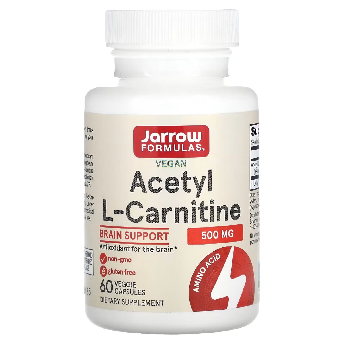 Ацетил L-карнітин, 500 мг, Acetyl L-Carnitine, Jarrow Formulas, 60 вегетаріанських капсул