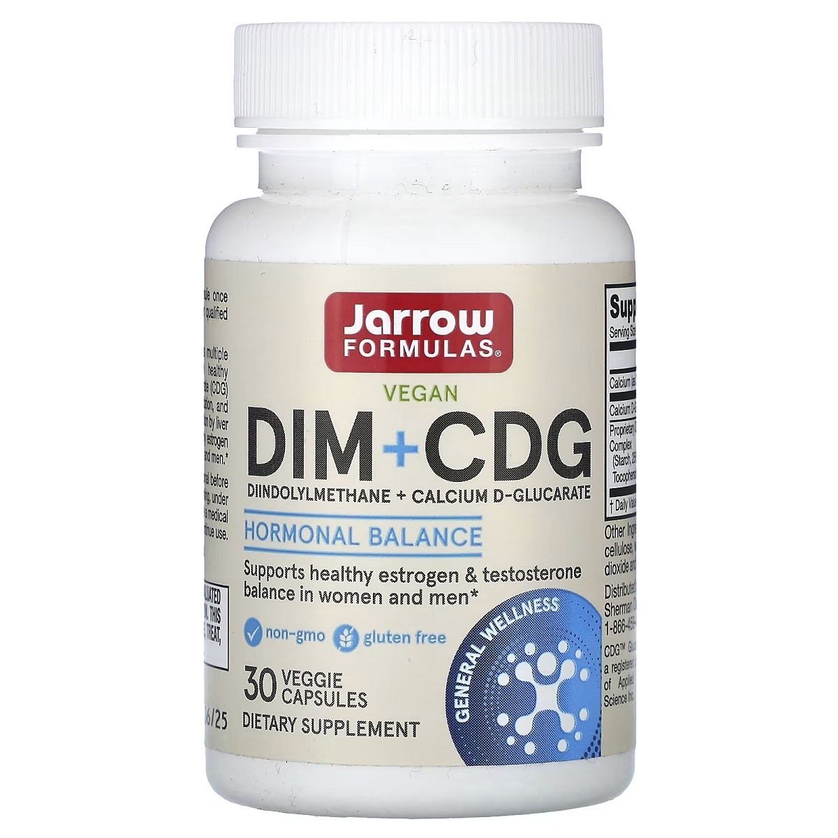 Дііндолілметан та D-глюкарат кальцію, DIM + CDG, Jarrow Formulas, 30 вегетаріанських капсул