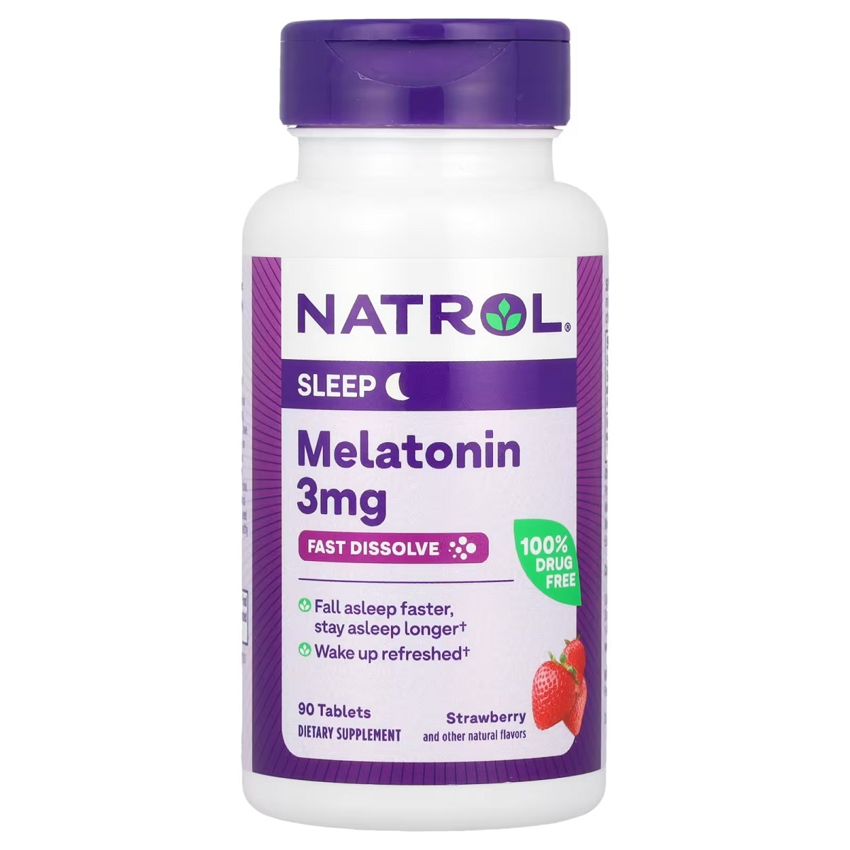 Мелатонін швидкорозчинний, 3 мг, смак полуниці, Melatonin, Fast Dissolve, Natrol, 90 таблеток