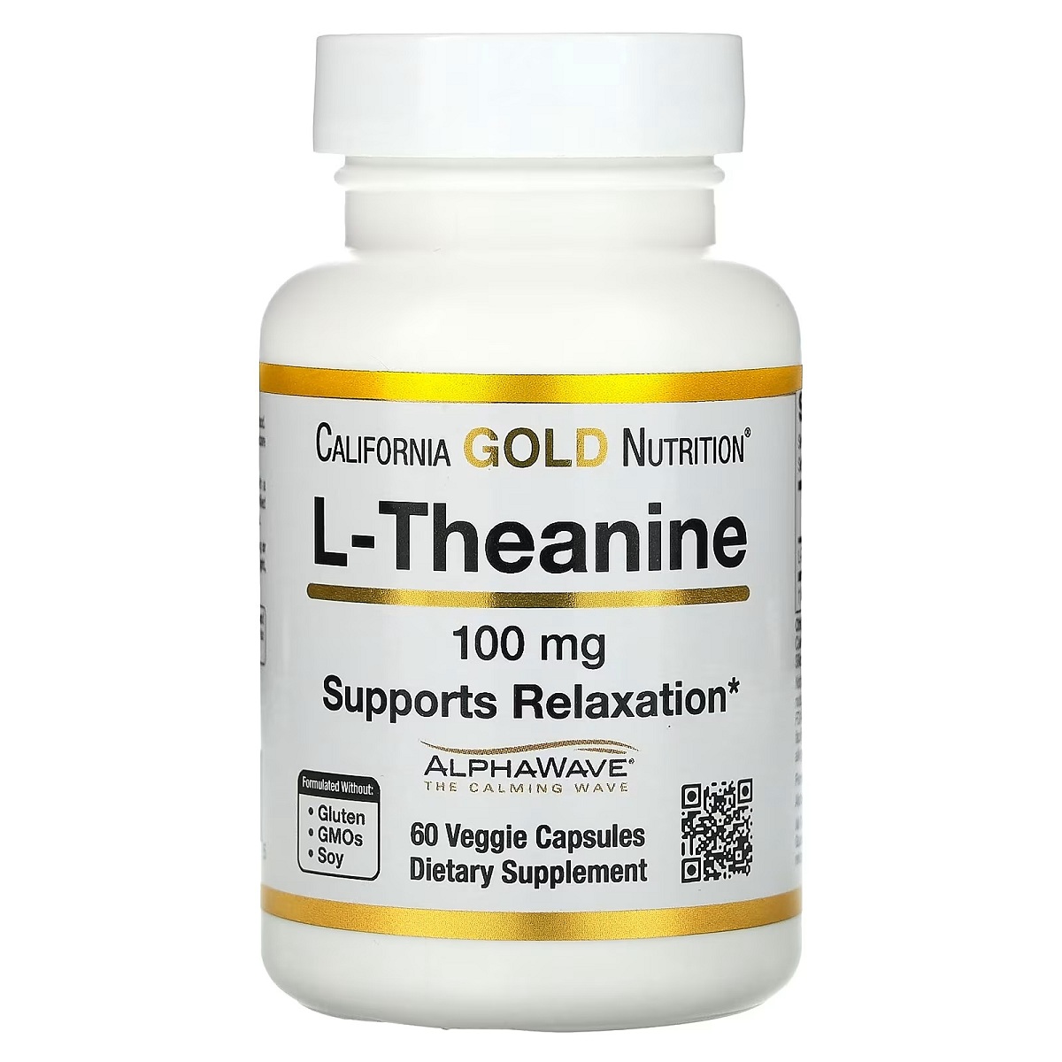 L-теанін, 100 мг, L-Theanine, Featuring AlphaWave, California Gold Nutrition, 60 вегетаріанських капсул